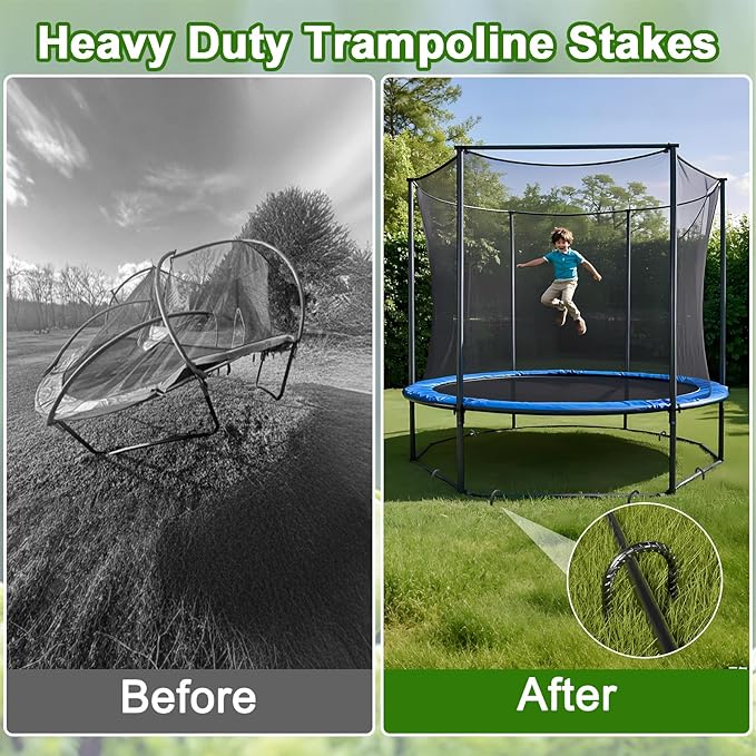VVOKGO Trampoline Stakes 12 Inches Anchors High Wind Heavy Duty, 8-Pack U Shaped Tie Down Anchor Kit for Ground, Camping Tent, Soccer Net, Swing Set, Black