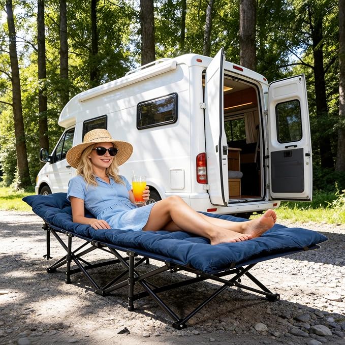 VINGLI Folding Camping Cot Bed,Camping Cots for Adults with Mattress, Foldable Cots for Sleeping with Pillow 1200D Layer Oxford for for Guest,Travel,Hiking-Blue 1P