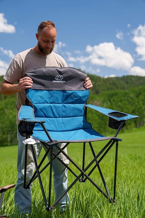 MOUNTAIN SUMMIT GEAR Quilted Standard Camping Chair with Padded Seat and Back for Camping/Hiking/Backpacking Made by Caddis Sports (Standard Chair (Blue))