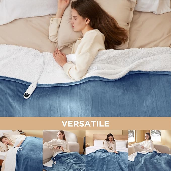 Bedsure Electric Blanket Twin - Soft Flannel Heated Blanket, Fast Heating with 10 Time Settings & 6 Heat Settings, Warm Gift for Grandma (62x84 inches, Blue)