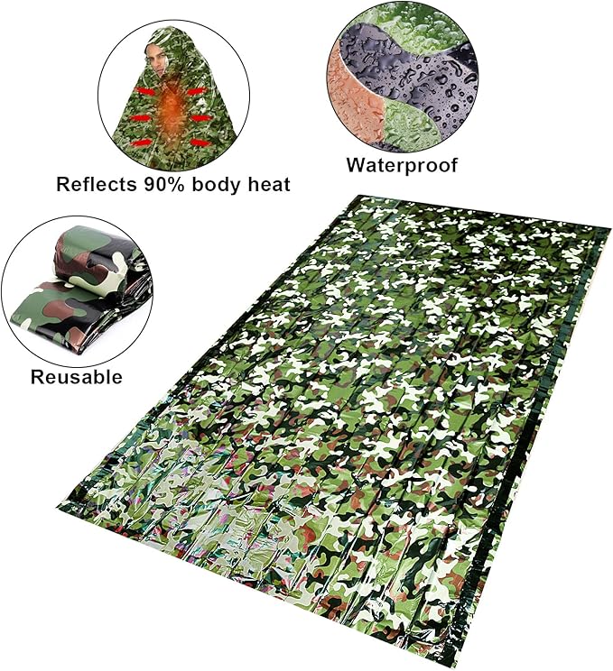 Timok Emergency Sleeping Bags Thermal-Emergency-Blankets Ultralight Space Blankets Survival Waterproof Bivy Sack Multi-Purpose Survival Gear for Hiking, Camping, First Aid Kits, Outdoor Survival Gear