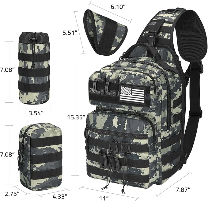 CVLIFE Tactical Sling Bag Backpack for Men Military Shoulder Sling Bag Molle Army Assault Detachable Tactical Bag with Bottle Holder Concealed Carry Daily Day Pack Work Bag for EDC Hiking, Shadowstand