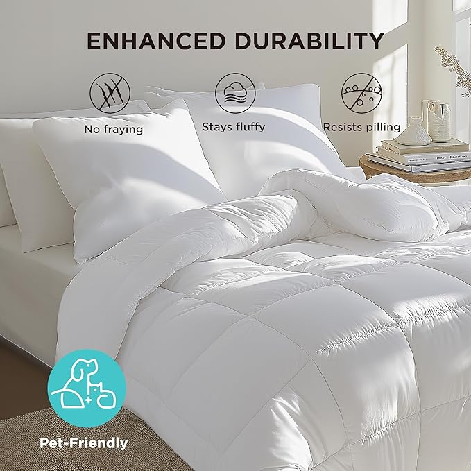 Bedsure Comforter Duvet Insert - Quilted Comforters Queen Size, All Season Duvet, Down Alternative Bedding, with 8 Tabs, Gifts for Women/Men, White, Queen 88 x 88 Inches