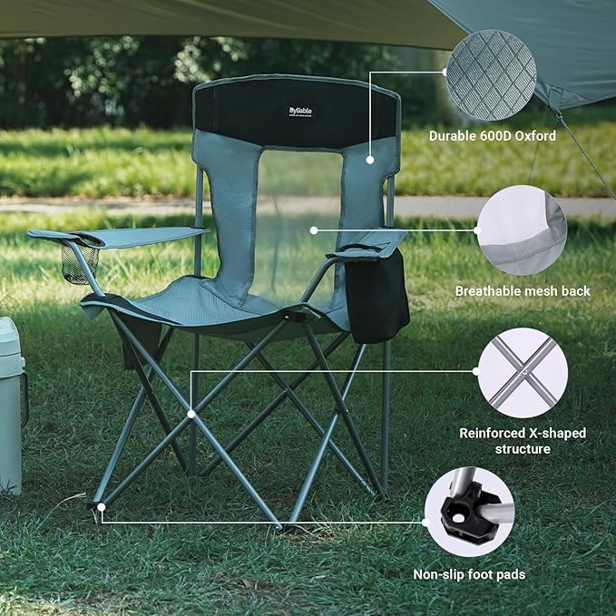Camping Chairs Portable Folding Lightweight Outdoor Lawn Chair for Adults with Cooler Bag, Cup Holder and Side Pocket for Camping, Beach, Sports, Hiking, Fishing