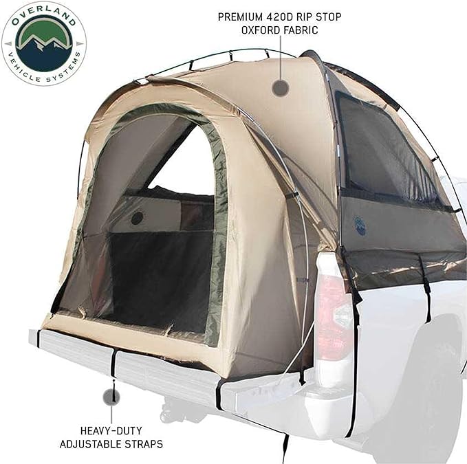 Overland Vehicle Systems LD TACT Truck Bed Tents - Tan Body & Green Rainfly