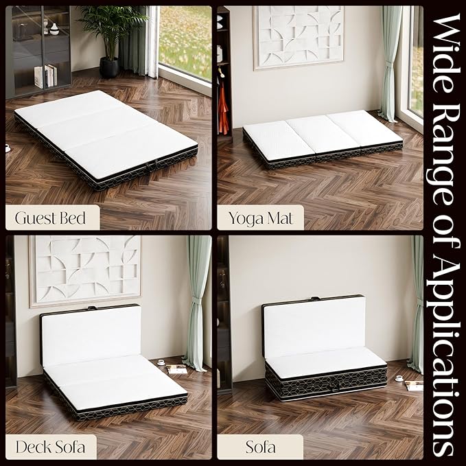 Tri-Fold Memory Foam Mattress Full - 6 Inch Portable Folding Mattress with Handle & Washable Cover, Floor Bed with Non-Slip Base, Space-Saving for Room, Travel, Guest Bed, RV, 73"x52"x6"