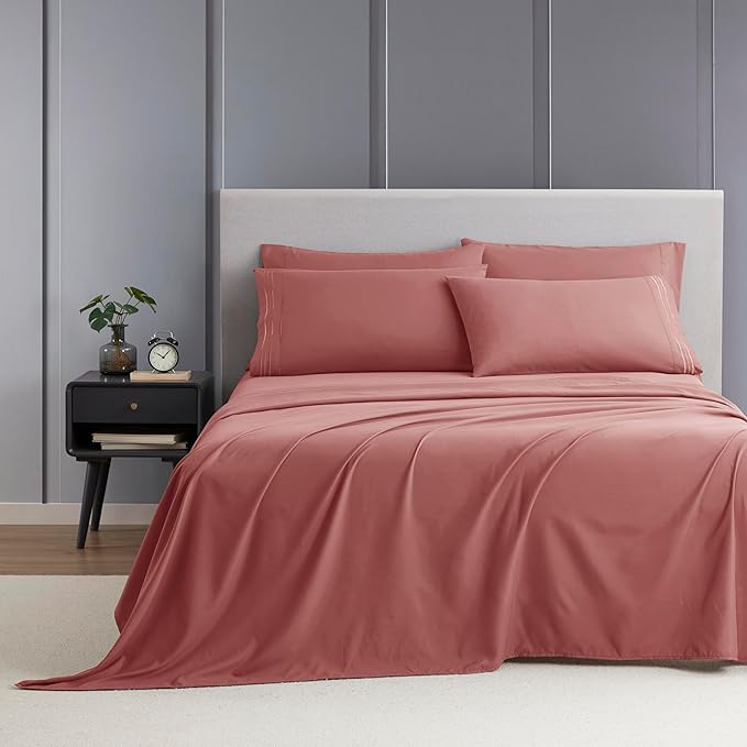 Clara Clark Twin Sheets - Hotel Luxury 5 Piece Bed Sheets for Twin Size Bed - Soft Bedding Sheets & Pillowcases, Fits Mattress up to 16 inch deep. Twin, Pink Clay
