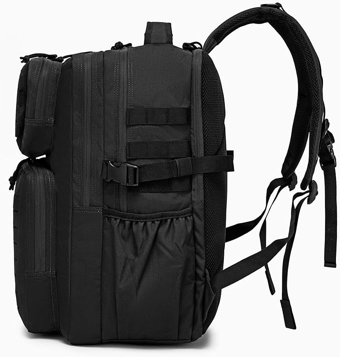 Wotony Military Tactical Backpack for Men Waterproof Daypack 3 Day Assault Pack Laser-Cut MOLLE Webbing Design with Water Bottle Holder Black Small Tactical Assault Bag (Black, 35L)
