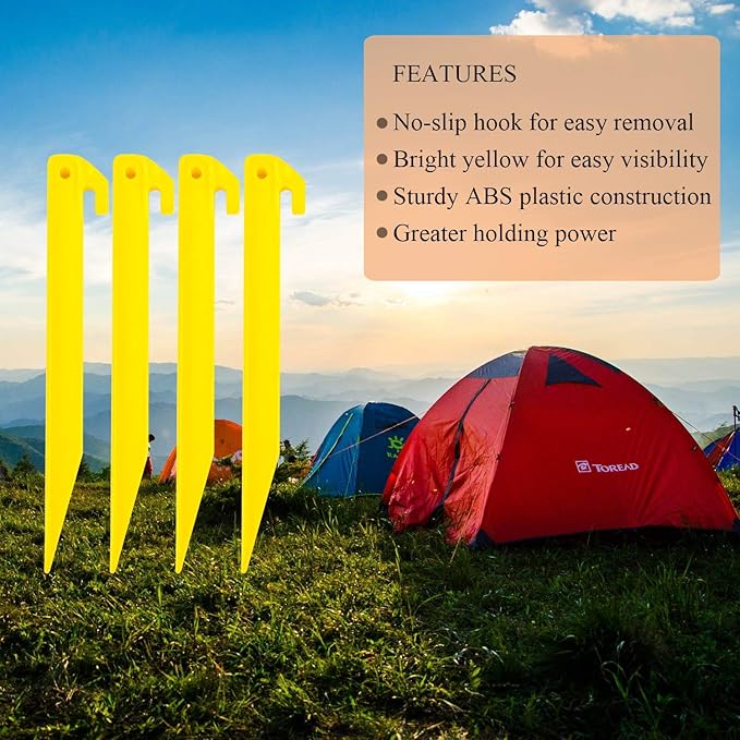 Tent Stakes for Sand ，Plastic Tent Stakes Heavy Duty, Lighter and Safer Than Tent Stake Metal,9 Inch Yellow Tent Stakes for Sand/Sand Stakes for Beach (10 Pack)