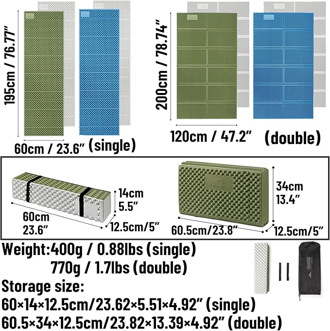 Naturehike Ultralight Foam Sleeping Pad - R1.8/R2.6/R3.0 Closed Cell Mattress, Thick Portable Folding Mat for Backpacking, Waterproof & Compact for Camping, Hiking, Travel and Car Camping