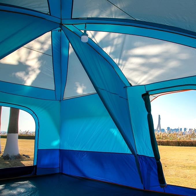 KTT Extra Large Tent 6-10-12-14 Person(B),Family Cabin Tents,2 Rooms,3 Doors and 3 Windows with Mesh,Straight Wall,Waterproof,Double Layer,Big Tent for Outdoor,Picnic,Camping,Family Gathering