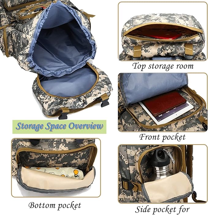 70L Hiking Backpack for Men, Waterproof Lightweight Camping Backpack, Military Rucksack with Molle, 3-Day Assault Pack for Travel, Climbing, Outdoor Sports (Urban Camouflage)