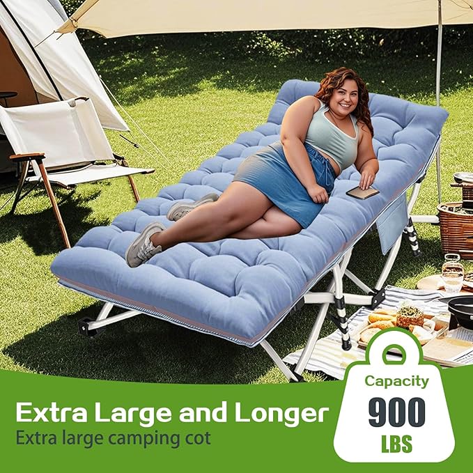 Oversize Cots 2 Pack XXL Camping Cots with Mattress Extra Large Folding Bed Heavy Duty Comfortable Cots for Sleeping Guest Bed Includ Carry Bag Easy to Set Up Home Outdoor Indoor Vacation
