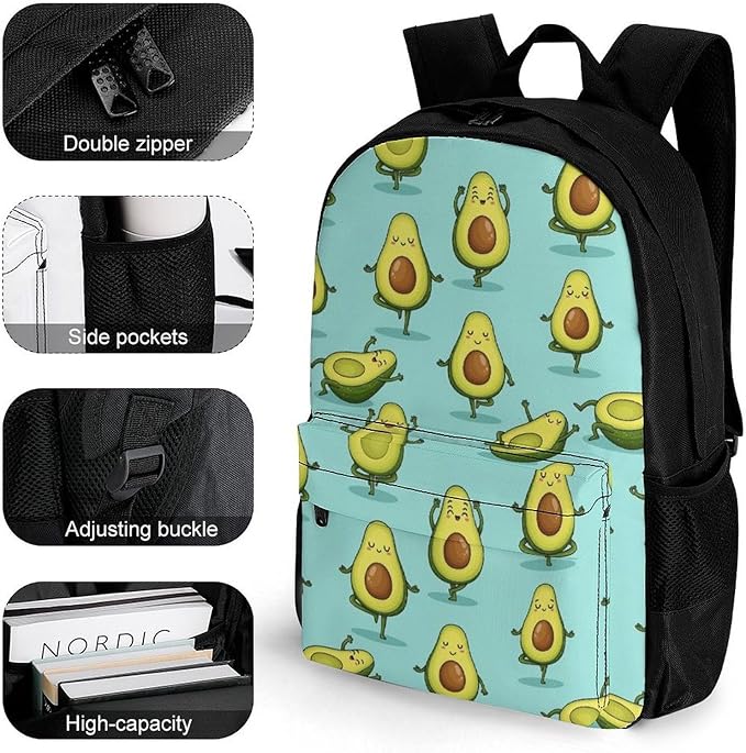 Supdreamc Polyester Daypack for Camping Travel Walking Cycling, Big Capacity Anti-Theft Multipurpose Bookbag, Dance Avocado Funny Camping Outdoor Backpack