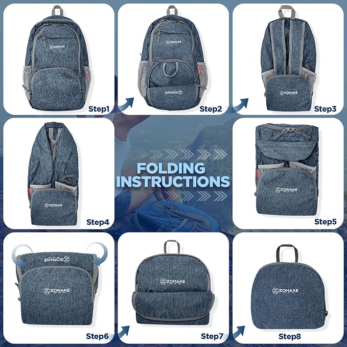 ZOMAKE Ultra Lightweight Packable Backpack 20L,Small Foldable Backpacks Hiking Water Resistant Collapsible Daypack for Women Men(Navy Blue-A2)