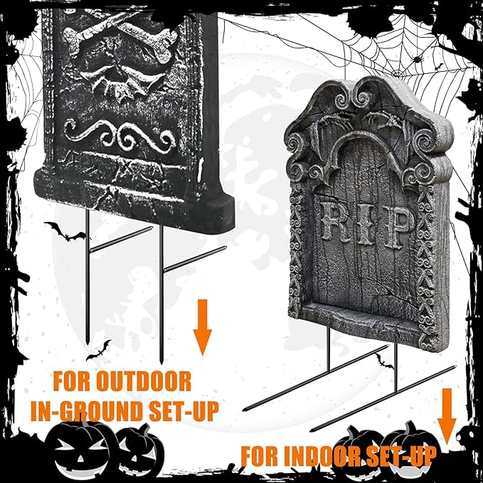 28PCS Metal Halloween Tombstone Stakes 6.5"X3" T Shaped Tombstone Stakes, Foam Graveyard Stakes, Tombstone Metal Stakes, T Shape Metal Stakes for Halloween Tombstone Yard Lawn Outdoor Decorations