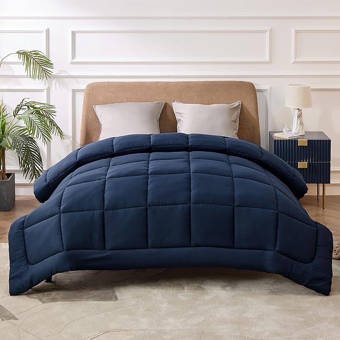 Bedsure Comforter Duvet Insert - Quilted Comforters Queen Size, All Season Duvet, GentleSoft Down Alternative Bedding, with 8 Tabs, Gifts for Women/Men, Navy Blue, Queen 88 x 88 Inches