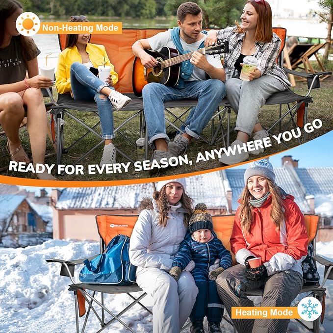 ANTARCTICA GEAR Heated 3-Person Camping Chair with 12V 15000mAh Battery Pack - Heavy-Duty XL Folding Bench for Outdoor, Campsites, Tailgating - Portable Heated Seating with Adjustable Warmth