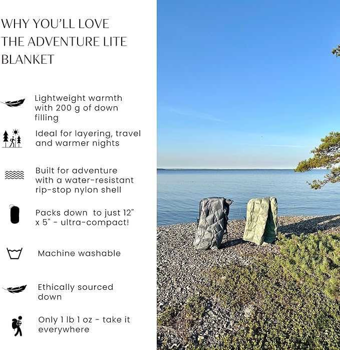 Down Camping Blanket with Footbox – Lightweight, Packable, Water Resistant Backpacking Quilt & Warm Puffy Compact Outdoor Throw – 52x77 with Stuff Sack for Stadium, Hiking & Travel