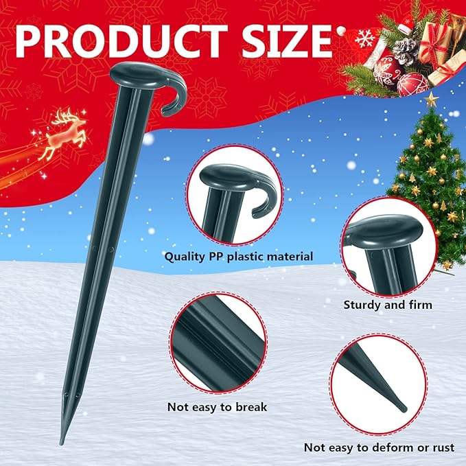 Vicenpal 24 Pcs 7 Inch Plastic Yard Stakes Inflatables Heavy Duty Plastic Garden Stakes for Tent Ground Replacement Outdoor Fence Lawn Pegs Landscape Staples Halloween Christmas Decorations (Green)