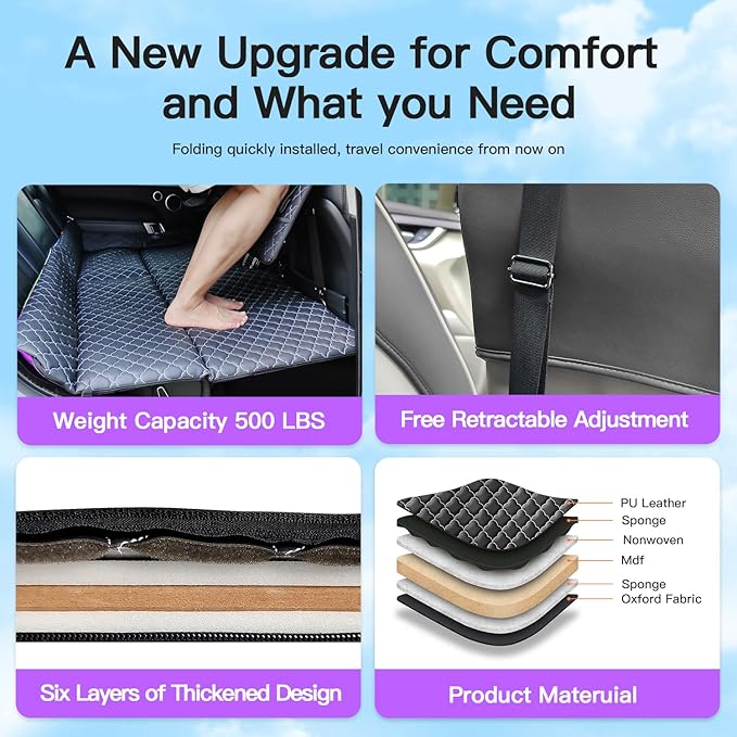 Non Inflatable Truck Bed Air Mattress for Large Truck, Car Travel Camping Back Seat Extender for F150/RAM 1500/Silverado/Ranger/GMC/Tundra/Tacoma