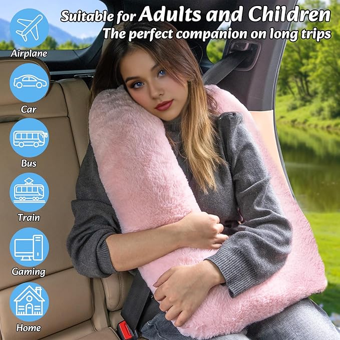 Travel Pillow, Car Pillow for Kids & Adults - Ergonomic Travel Pillows Sleeping Aid for Neck & Body Support, Car Travel Essentials Pillow on Road Trips-Gray