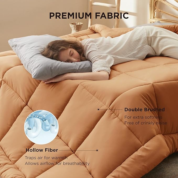 Bedsure Comforter Duvet Insert - Quilted Comforters Twin Size, All Season Duvet, GentleSoft Down Alternative Bedding, with 8 Tabs, Gifts for Women/Men, Burnt Orange, Twin 88 x 68 Inches