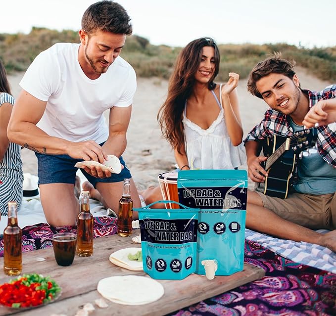 2Pcs Reusable Ice Bag with 1 Clips (2.5lb&5lb), Refillable Ice Bags for Cooler, Ice Cube Bag for Freezer, Storing Ice Packs for Lunch Boxes, Fishing, Camping, Hiking Trip (1 Large&1 Medium)