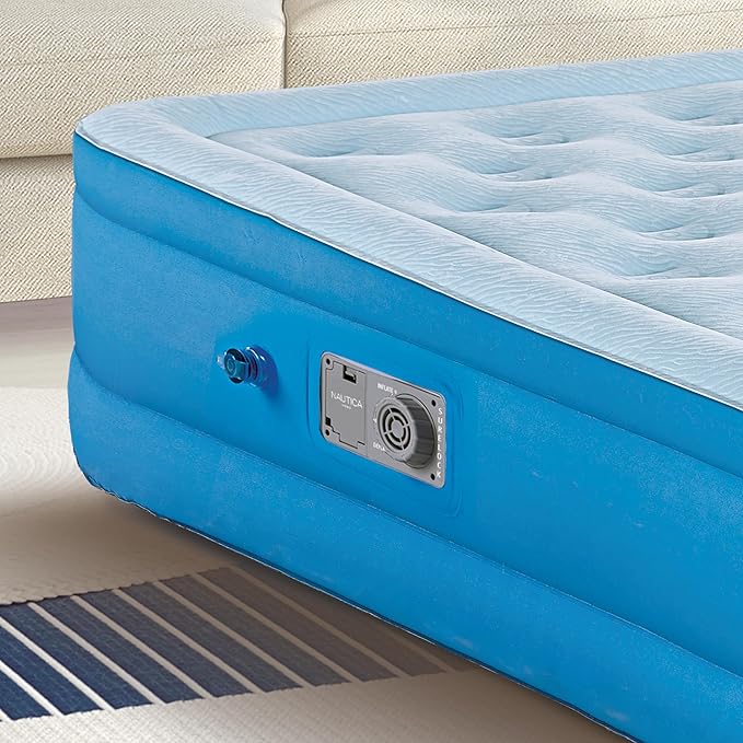 Nautica Home 15" Cool Comfort Size Twin Premium Air Mattress with Pillow Top, Raised Inflatable Airbed, Comfort Coil Technology, Built-in Pump, Anti-Leak Vinyl, Storage Bag