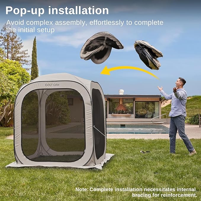 East Oak Screen House Tent Pop-Up, Portable Screen Room Canopy Instant Screen Tent 6 x 6 FT with Carry Bag for Patio, Backyard, Deck & Outdoor Activities, Dark Green