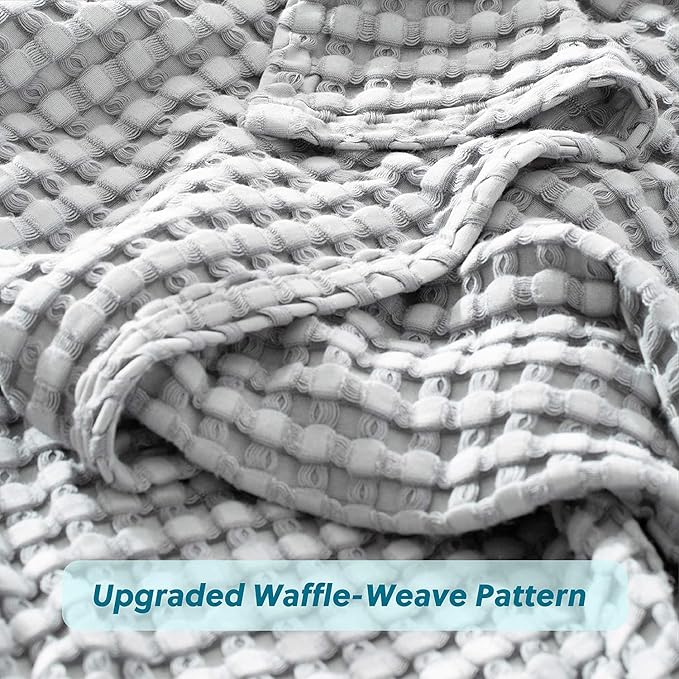 Bedsure Cooling Cotton Waffle Twin XL Blanket - Lightweight Breathable Blanket of Rayon Derived from Bamboo for Hot Sleepers, Luxury Throws for Bed, Couch and Sofa, Grey, 66x90 Inches