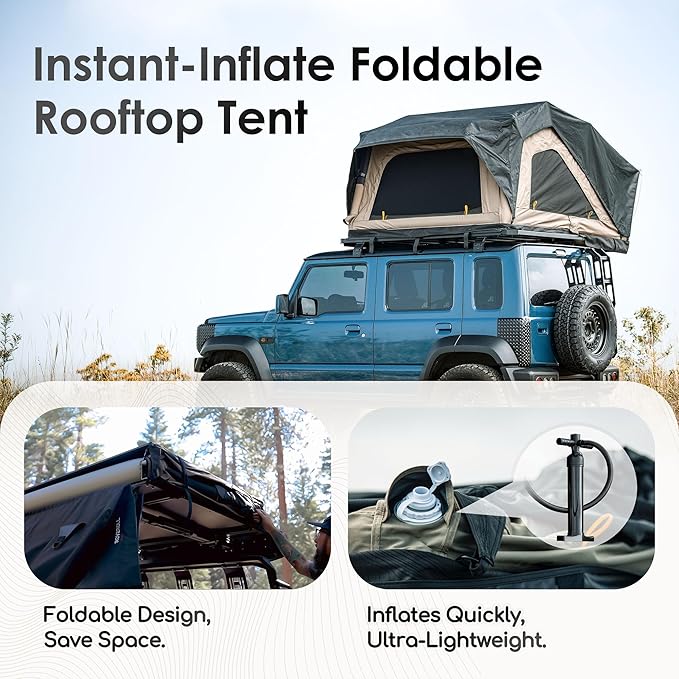 Rooftop Tent, Roof Top Tent for 2-3 Person, Blackout-Coated Polycotton & Oxford for UV Protection and Waterproof, with Aluminum Ladder, Skyview Window, Mattress, for Car/Truck/Jeep/SUV/Van