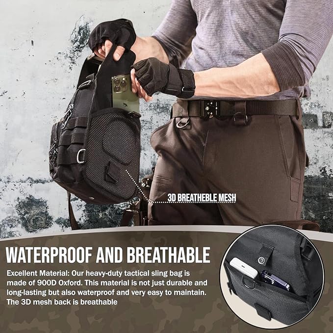 Tactical Shoulder Sling Bag Small Outdoor Chest Pack Backpack for Men Traveling, Trekking, Camping, Sling Backpack