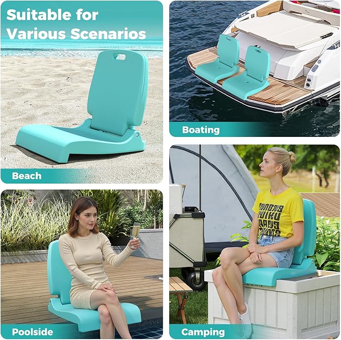 GYMAX 2 Pack Foldable Poolside Chairs for Edge of Pool, Portable Pool Chair with Handle, Drainage Hole, Lightweight Folding Flip Seat for Beaches, Camping, Fishing, Tailgating, Lawn (Mint Green,2)