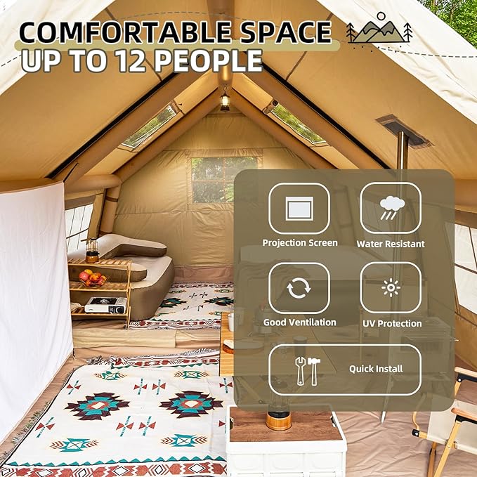 EROMMY 4/6/8/12 Person Inflatable Tent with Skylight, 4 Season Blow Up Tents with Hand Pump for Outdoor Camping & Hiking, Easy Set-up Windproof Sunproof Waterproof