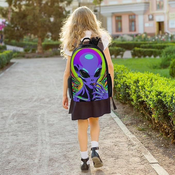 Backpack Polyester Multipurpose Anti-Theft Trippy Alien Art Shoulder Bag Big Capacity Gym Outdoor Hiking Backpack With Padded Straps
