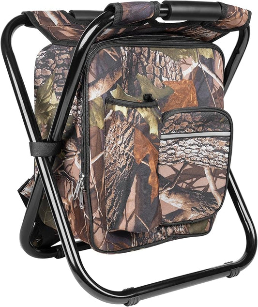 Kikerike Backpack Stool Cooler Chair Heavy Duty 300 LBS Max Load Portable Lightweight Stool Backpack Folding Fishing Cooler Seat for Camping Hunting Fishing - Woodland