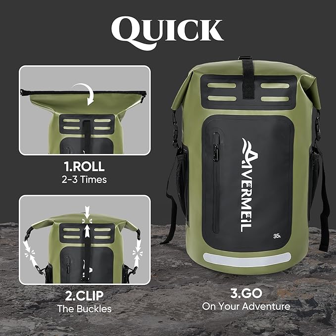 Waterproof Dry Bag with Waterproof Phone Case and small waterproof Bag Green