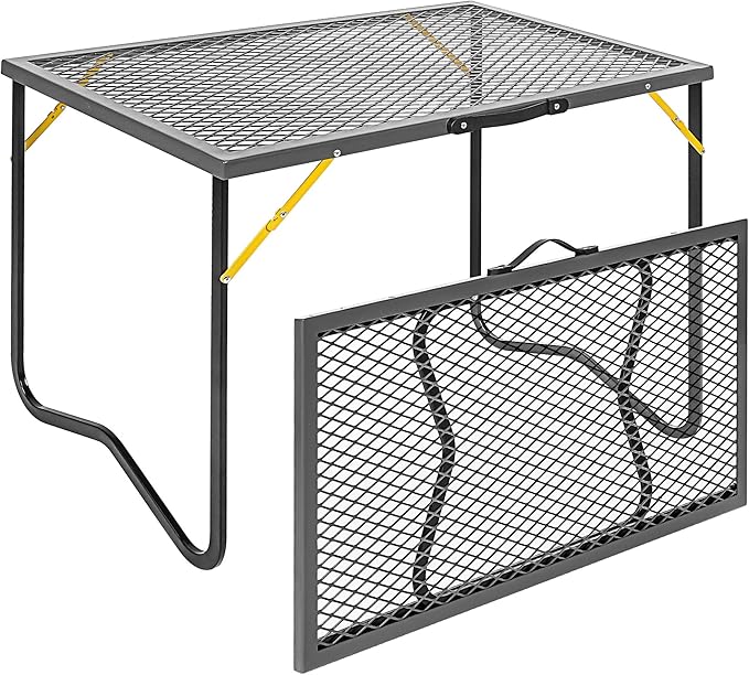Portable Folding Grill Table, Outdoor Camping Table with Mesh Tabletop, Metal Grid Table for Patio, Picnic, Garden,BBQ and Beach, 35.5" L x 19.7" W