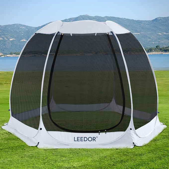 LEEDOR Pop Up Screen House, 6-10-15 Person Outdoor Screen Tent，Camping Screen Room with Carry Bag, Screened Gazebo with Mosquito Netting, Instant UV Resistant Sun Shelter for Garden, Patio, Backyard