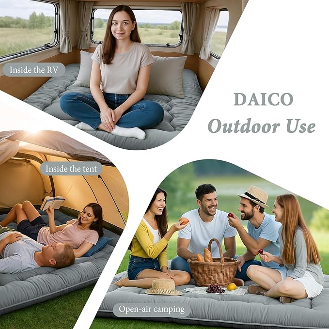DAICO Japanese Floor Mattress, 4'' Thicken Futon Mattress Tatami Mat, Sleeping Pad Foldable Roll Up Mat for Camping and Guest Room, Queen Size 60''*80'', Grey