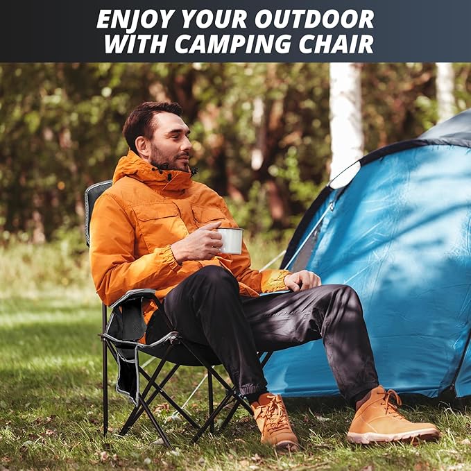 Mesh Folding Camping Chairs, Oversized Portable Outdoor Chairs, Weight Capacity 325 lbs with Cup Holder, Storage Pocket, Carry Bag Black