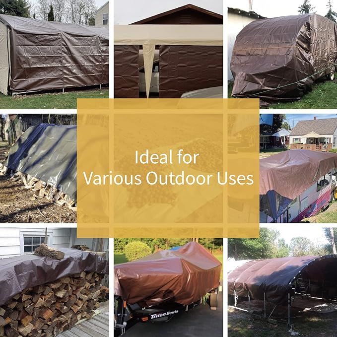 GUARD SHIELD Tarp 16x20 Feet Waterproof Brown/Silver Tarps 8Mil Multi Purpose UV Resistant Cover for Outdoor,Camping,Tent,Boats