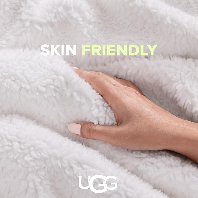 UGG Bliss Throw Blanket Plush Soft Fleece Fluffy Blankets for Bed or Couch Oversized Warm Reversible Machine Washable Medium Weight Home Decor Giftable Throw, 50-inch x 70-inch, Seal Grey