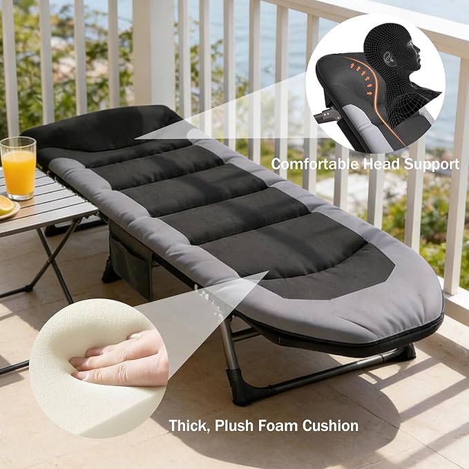 Portable Cot for Camping Adult, Folding Camping Cot with Thick Mattress, Pillow, Adjustable Cots for Sleeping with Pad, 26" Wide, for Home Office Nap Beach Travel Hiking (Brown 2)