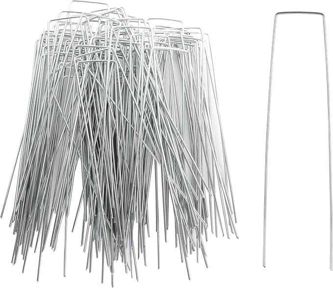 200 Pack 8 Inch Landscape Staples, Heavy Duty 11 Gauge Galvanized Steel Garden Stakes Staples Securing Pegs U-Shaped Pins for Securing Irrigation Tubing Fabric Weed Barrier Ground Sheets