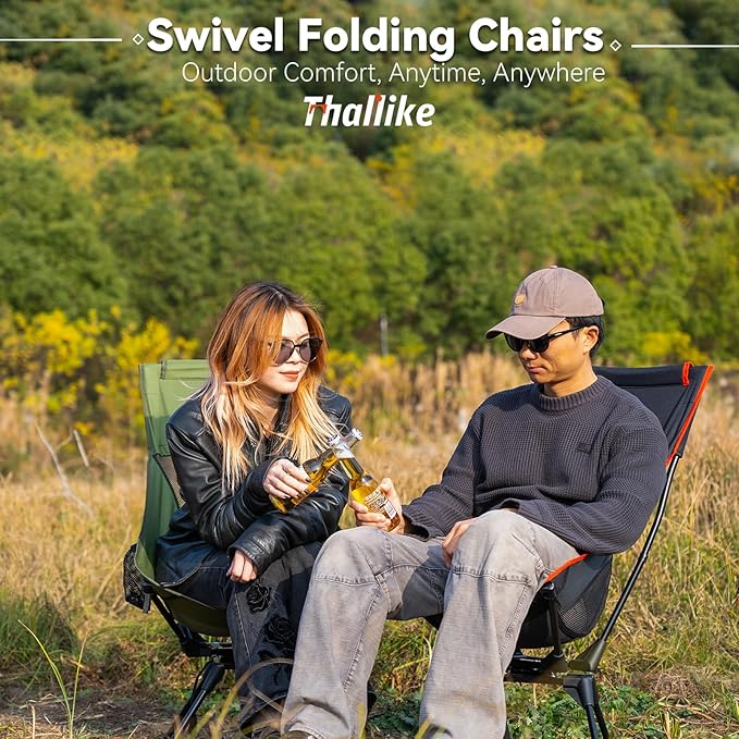 Upgraded 360° Swivel Folding Camping Chair, Lightweight High Back Portable Chairs with Head Support, Compact & Stable for Outdoor Camp, Travel, Beach, Picnic, Festival, Fishing, Hiking, Backpacking