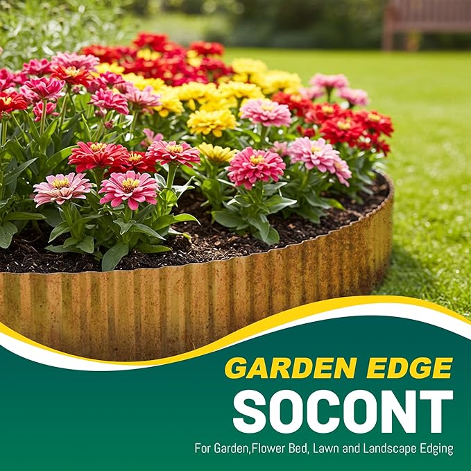 Corrugated Metal Garden Edging, 6"×10Ft Durable Landscape Border for Garden, Lawn, Flower Beds and Paver Edging (Rusty)