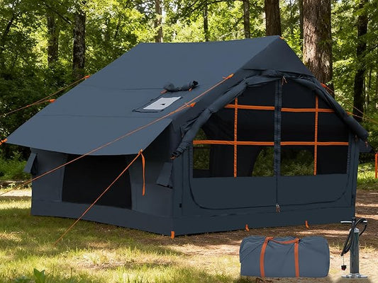 Inflatable Tents for Camping with Stove Jack, 2/4/6/8 Person Easy Setup Blow Up Tents for 4 Seasons Waterproof Inflatable Camping Tent with Awning, Air House Glamping Tents for Camping Adult