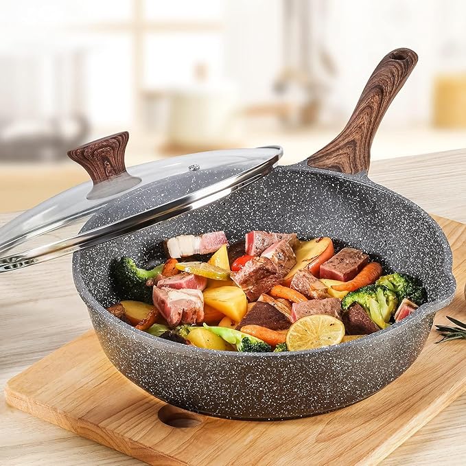 SENSARTE Nonstick Deep Frying Pan Skillet, 11-inch Saute Pan with Lid, Stay-cool Handle, Chef Pan Healthy Stone Cookware Cooking Pan, Induction Compatible